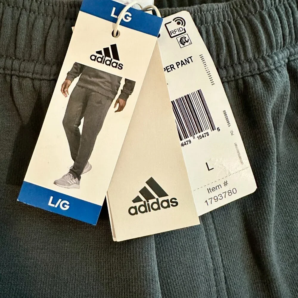 Adidas Men's Fleece Tapered Jogger Pant Size L Grey Drawstring Zippered Leg NEW